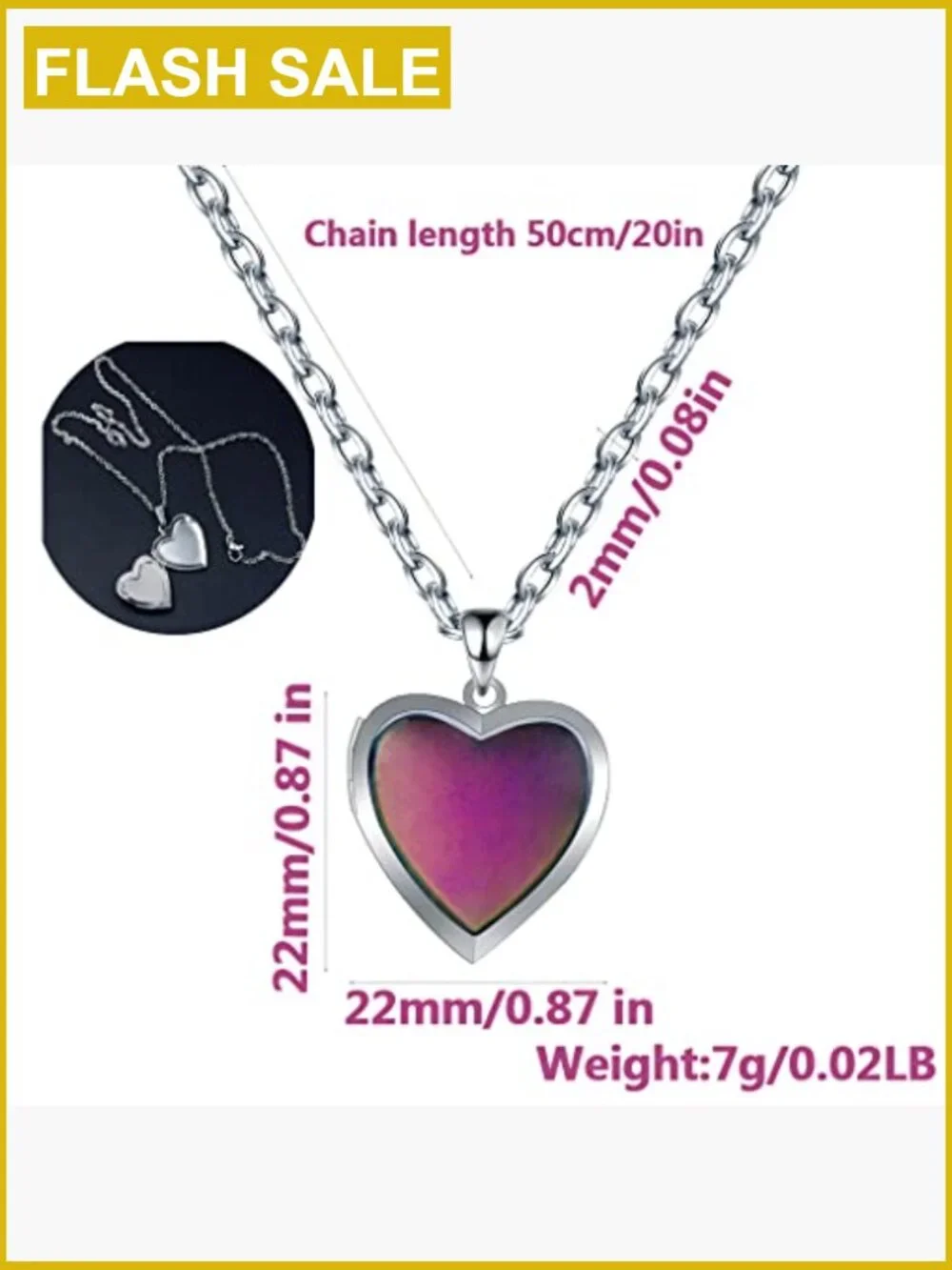 Mood Necklace Love Heart Change Color Emotional Feeling Adjustable Size Mood
